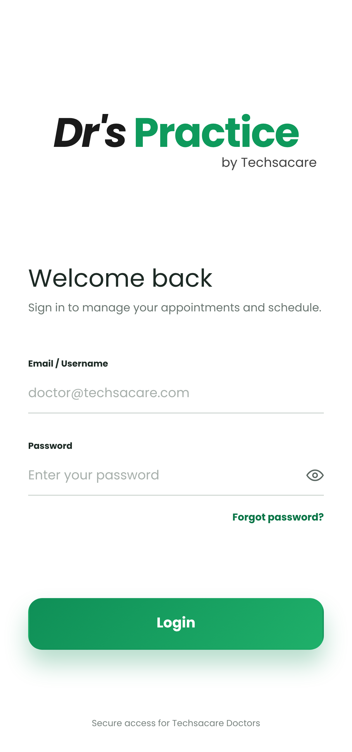 Dr's Practice sign-in screen
