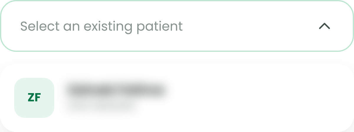 Select an existing patient dropdown