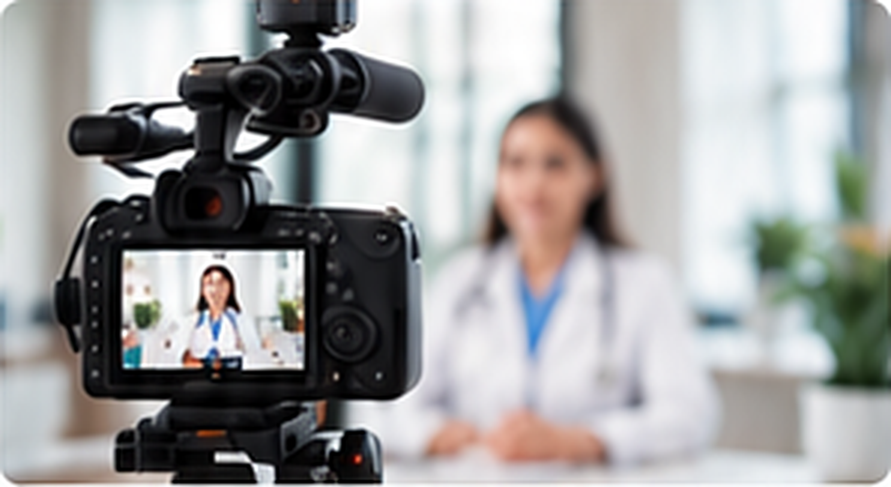 Video camera recording a doctor for a clinic video
